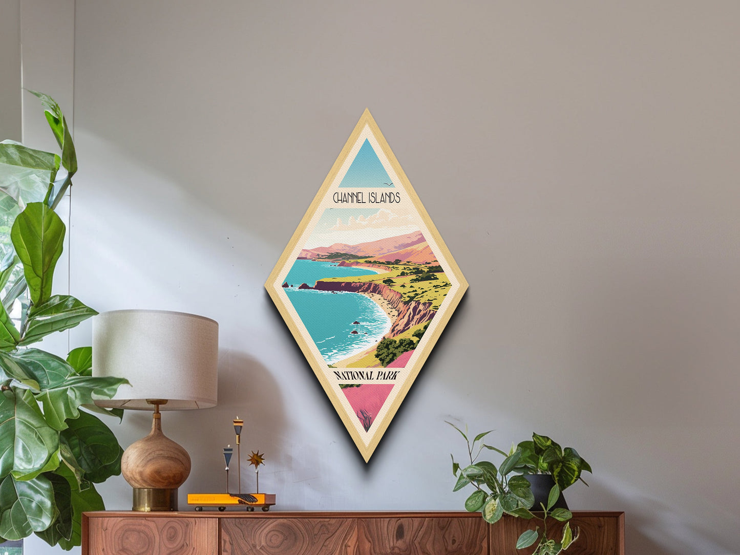 Channel Islands National Park Diamond Shaped Travel Poster Canvas Artwork Print, Canvas Wall Art, Travel Gift, California Travel Art