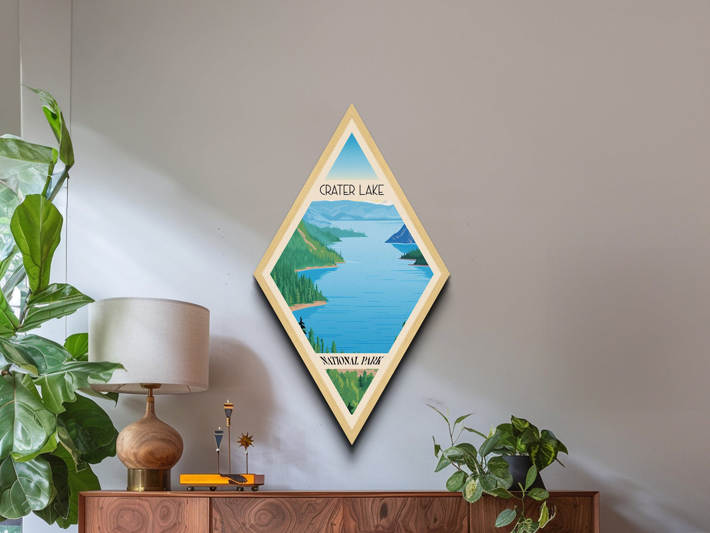 Crater Lake National Park Diamond Formed Adventure Poster Canvas Artwork Print, Canvas Wall Art, Travel Gift, Oregon Travel Art