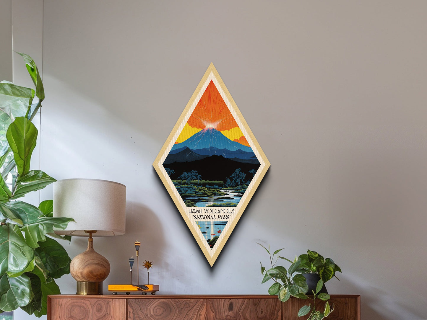 Retro Hawai'i Volcanoes National Park Travel Poster Canvas Texture Print, Travel Decor Art, Midcentury Modern Decor Hawaii Travel Art