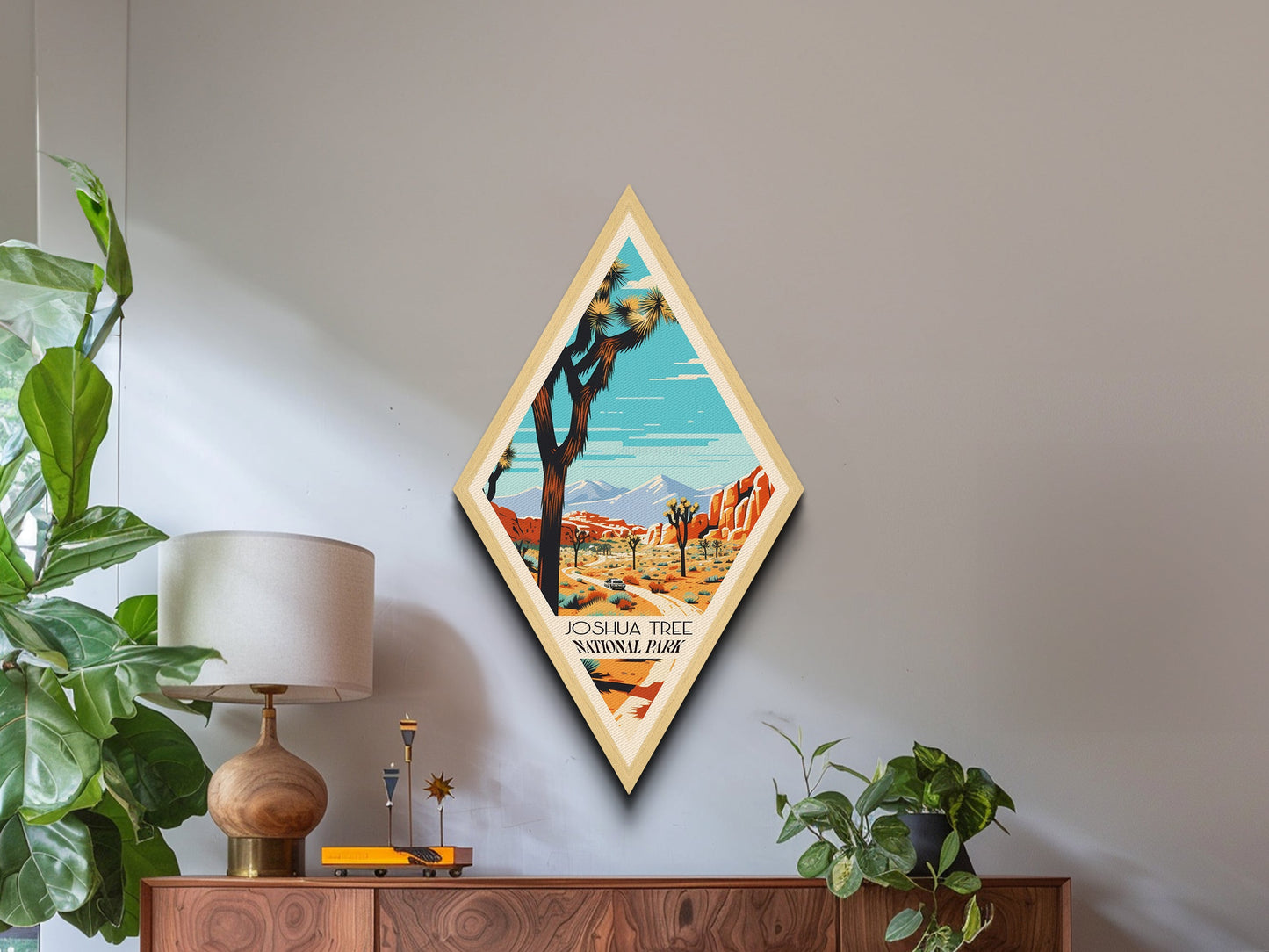Retro-Reiseposter „Joshua Tree Nationalpark“ auf Leinwand, Reisedeko-Kunst, Midcentury-Modern-Deko, Kalifornien-Reisekunst