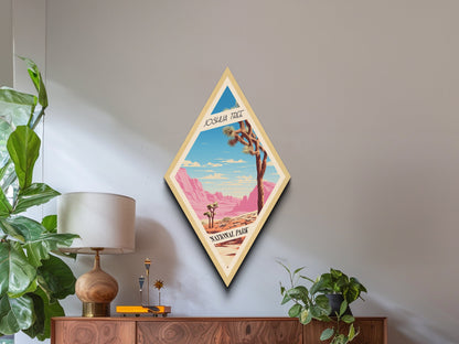 Retro-Poster „Joshua Tree Nationalpark“ mit Leinwandstruktur, Reisedeko-Kunst, Midcentury-Modern-Deko, Kalifornien-Reisekunst