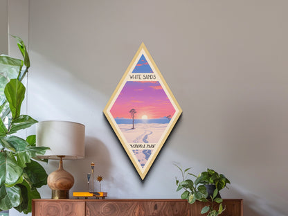 White Sands National Park Diamond Formed Travel Poster Wall Art Art Print, Canvas Wall Art, Travel Present, New Mexico Travel Art