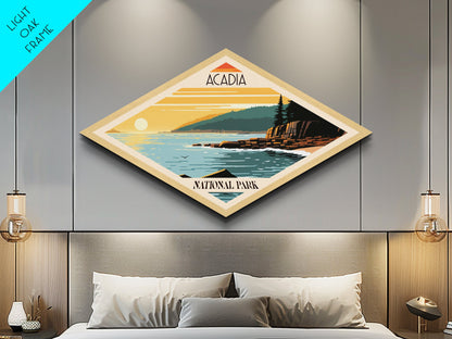 Acadia National Park Diamond Shaped Travel Poster Art Canvas Art Print, Canvas Wall Art, Travel Gift, Maine Travel Art
