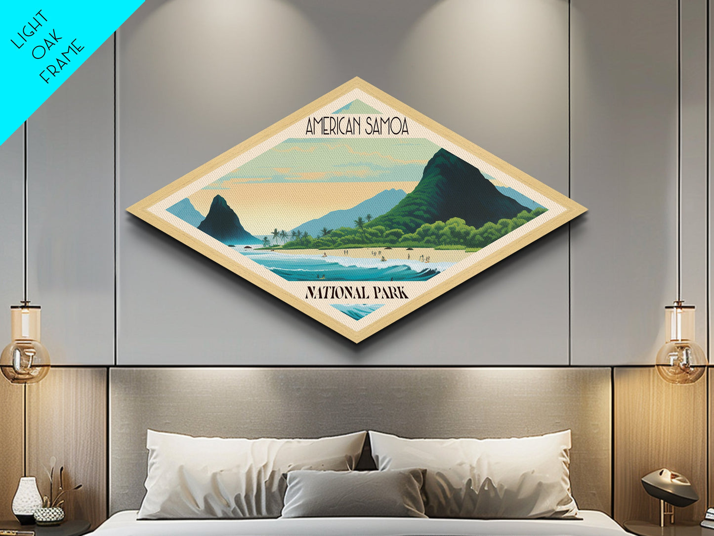 American Samoa National Park Diamond Shaped Travel Poster Art Canvas Art Print, Canvas Wall Art, Travel Gift, American Samoa Travel Art