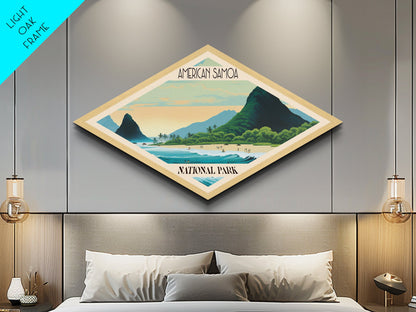 American Samoa National Park Diamond Shaped Travel Poster Art Canvas Art Print, Canvas Wall Art, Travel Gift, American Samoa Travel Art