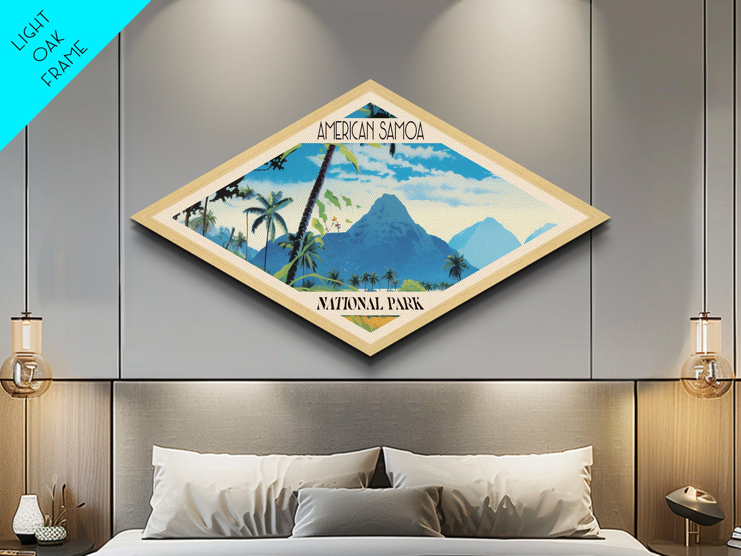 American Samoa National Park Diamond Shaped Travel Poster Artwork Canvas Art Print, Canvas Wall Art, Travel Gift, American Samoa Travel Art