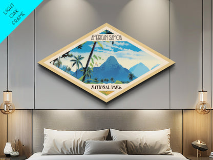 American Samoa National Park Diamond Shaped Travel Poster Artwork Canvas Art Print, Canvas Wall Art, Travel Gift, American Samoa Travel Art