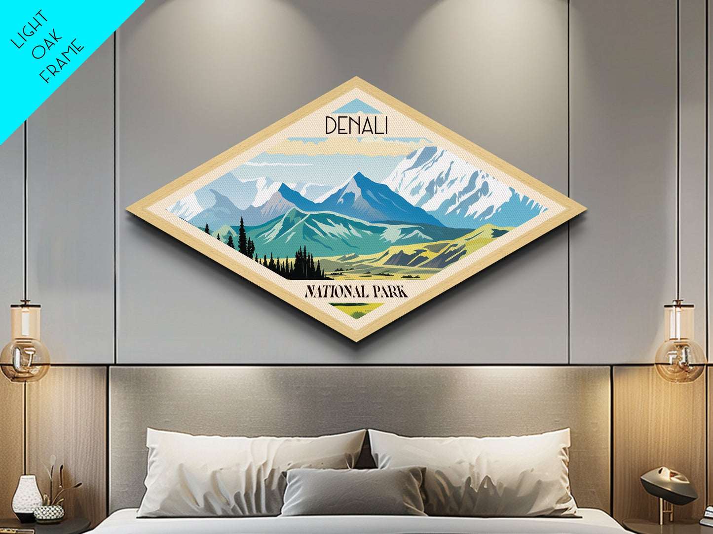 Denali National Park Travel Poster Art Canvas Texture Print, Travel Decor Art, Midcentury Modern Retro Decor Alaska Travel Art