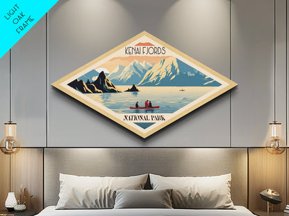 Retro Kenai Fjords National Park Travel Poster Art Canvas Texture Print, Travel Decor Art, Midcentury Modern Decor Alaska Travel Art