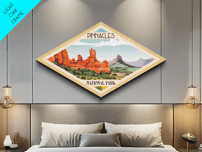 Pinnacles Nationalpark – Diamantförmiges Reiseposter, Leinwanddruck, Wandbild, Reisegeschenk, Kalifornien-Reisemotiv