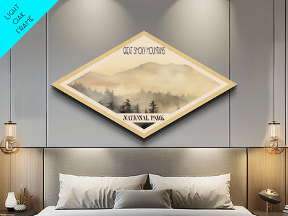 Retro-Reiseposter mit Leinwandstruktur des Great Smoky Mountains Nationalparks, Reisedekoration, Midcentury-Modern-Dekor, Landschaft von North Carolina