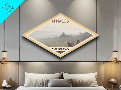 Pinnacles National Park Diamond Shaped Adventure Poster Canvas Art Print, Canvas Wall Art, Travel Present, California Landscape