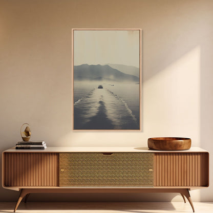 Boat Art, Black And White, Minimalist Wall Art, Mountain Wall Art, Canvas Print, Wall Hanging, Portrait Art, Nature Print, Nautical Print