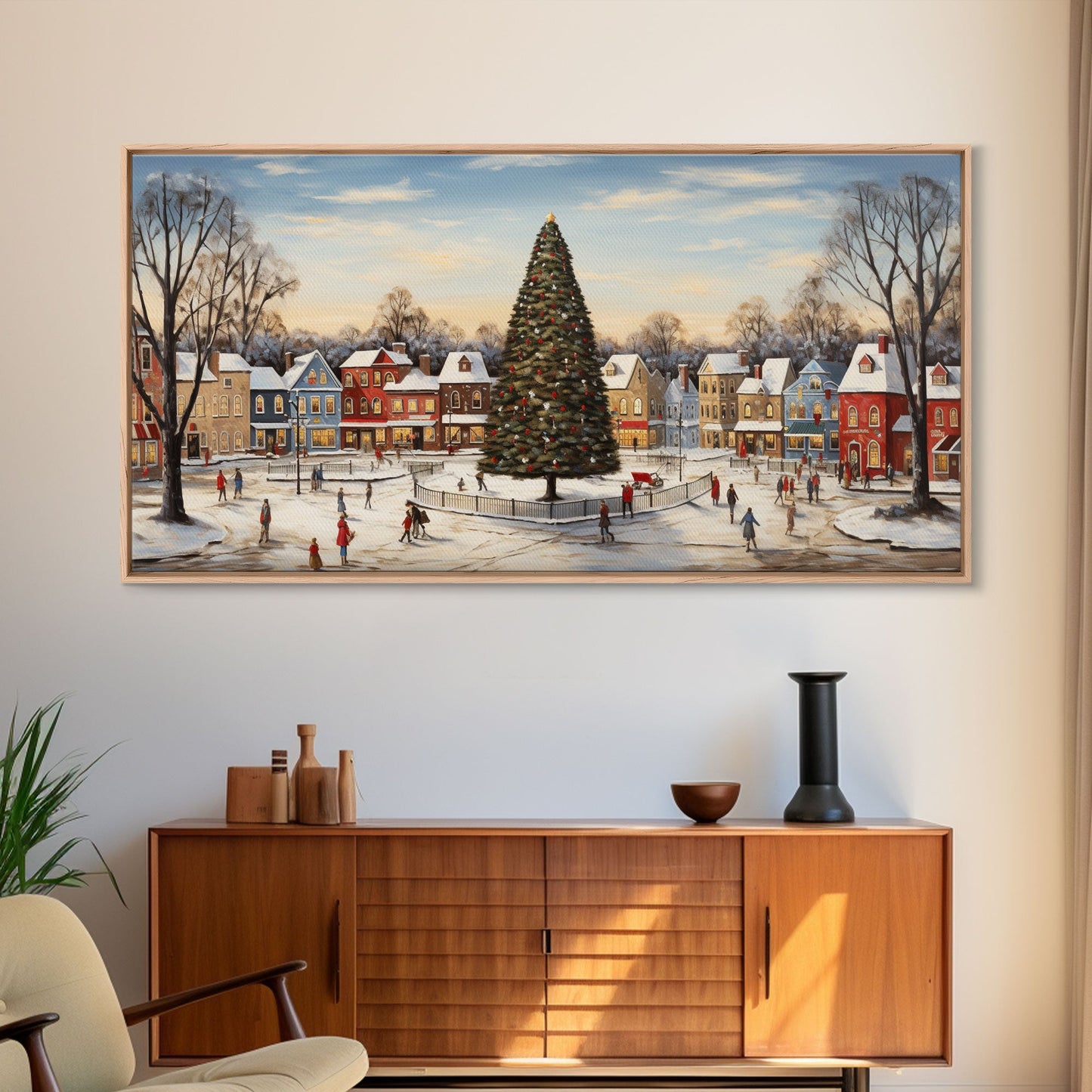 Christmas Tree In Town Square Framed Christmas Wall Art - Framed Christmas Art - Canvas Art - St. Nicholas - Winter Wonderland Centerpiece