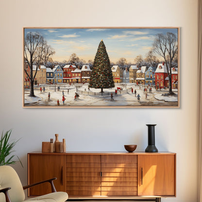 Christmas Tree In Town Square Framed Christmas Wall Art - Framed Christmas Art - Canvas Art - St. Nicholas - Winter Wonderland Centerpiece