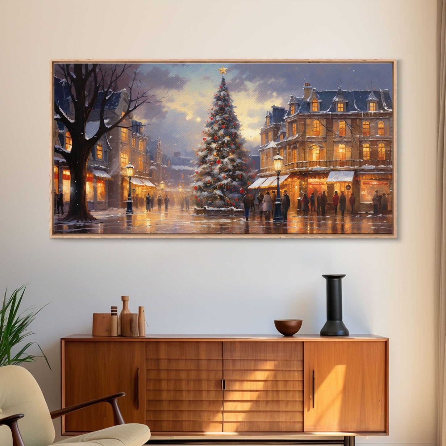 Christmas Tree In The Town Square - Winter Wonderland Canvas Print - Christmas Village - Christmas Decor - Winter Centerpiece