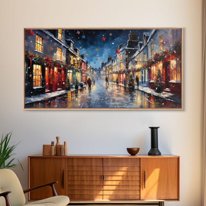Christmas Wall Art - Framed Canvas Print - Winter Wonderland Victorian Village Decorated for Christmas - Christmas Canvas Wall Art