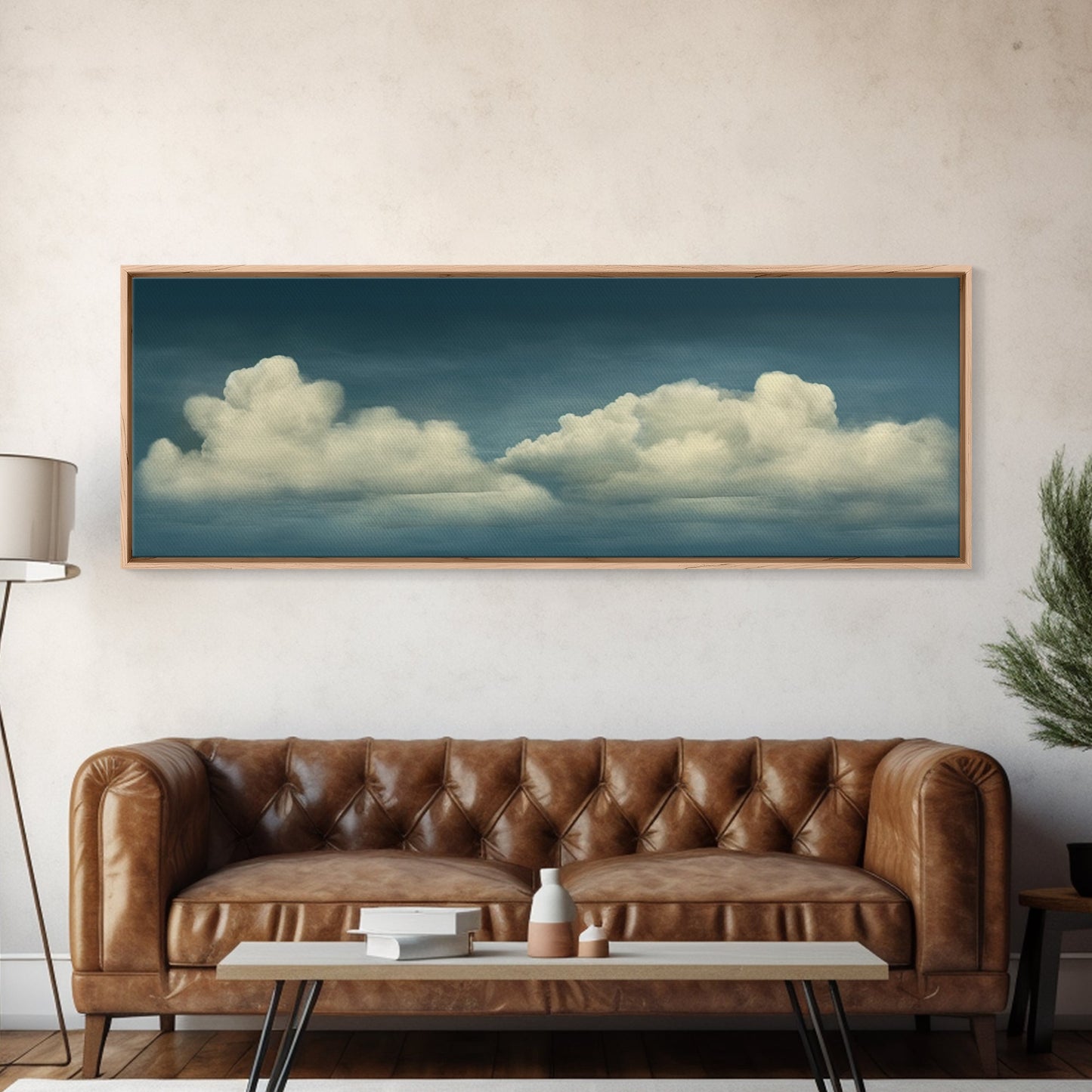 Wide Format Clouds Wall Art - Panoramic Print - Framed Canvas Print - Panoramic Framed Canvas Cloudy Art Print - Clouds On A Blue Sky
