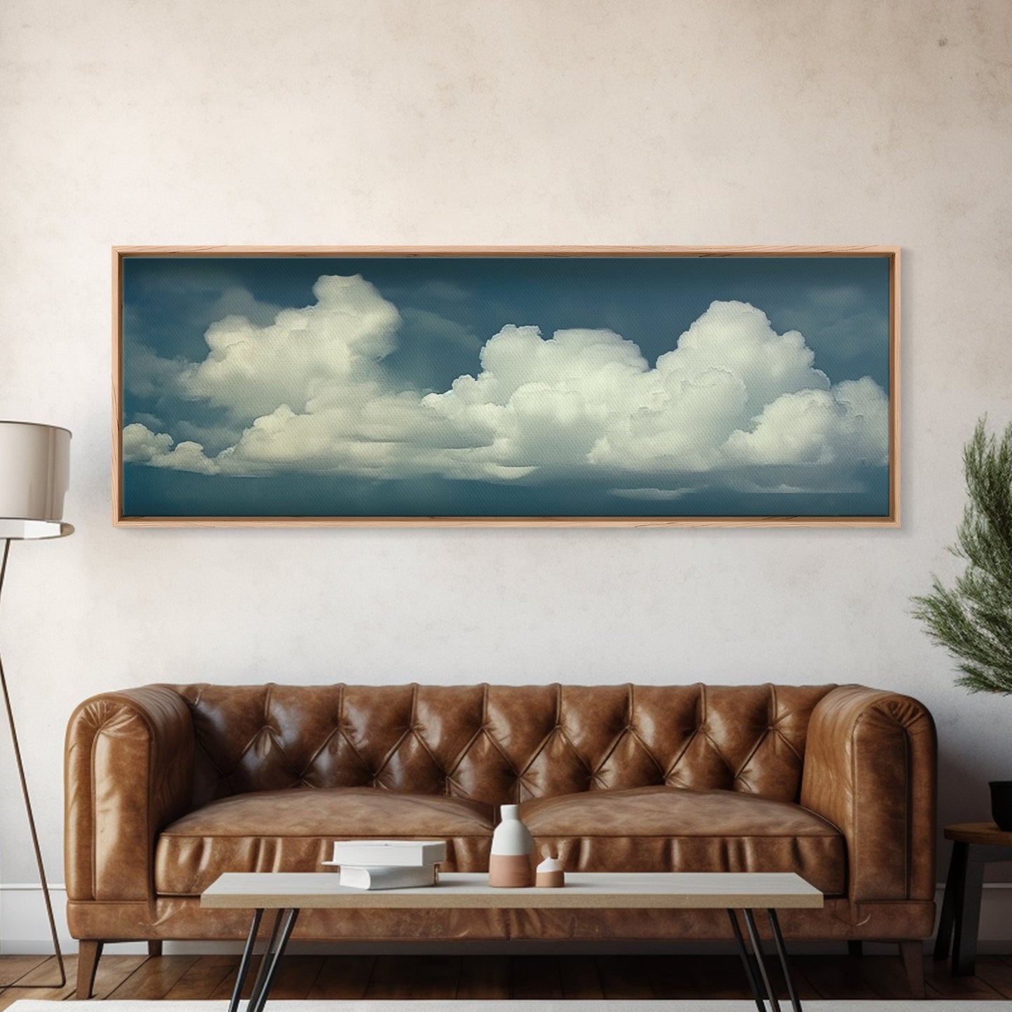 Large Format Clouds Wall Art - Panoramic Print - Framed Canvas Print - Panoramic Framed Canvas Cloudy Art Print - Clouds On A Blue Sky