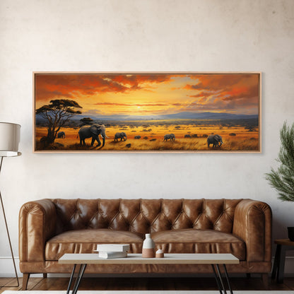 Savanna Wall Art, Framed Canvas Print, Elephants of Africa, Colorful Wall Art, Above Couch Art, Guest Room Decor