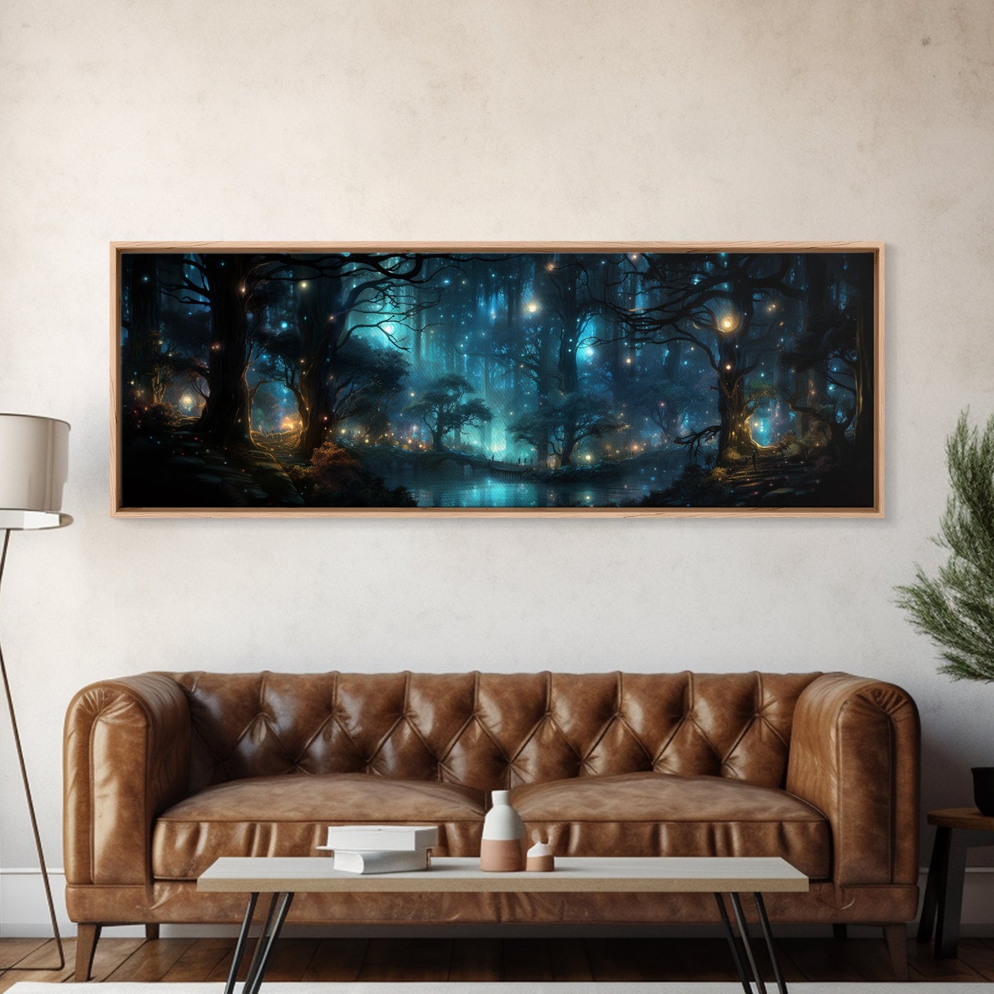 Fantasy Forest Print - Lightning Bugs Light Up The Forest At Night - Framed Canvas Print - Beautiful Fantasy Art - Framed Wall Art Fireflies