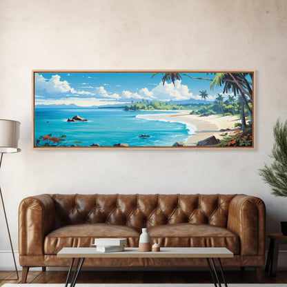 The Beach - Tropical Painting Framed Canvas Print - Hawaii Art - Tropical Decor - Above Sofa Wall Art - Wall Hanging