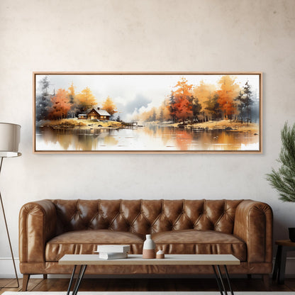 Autumn On The Lake - Watercolor Painting | Peaceful Wilderness Landscape Canvas Print | Modern Country Decor and Nature Lovers