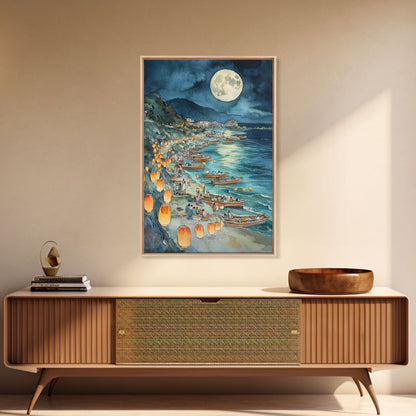 Japanese Paper Lamps Framed Canvas Print, Isamu Noguchi Akari Latern Festival, Christmas Decor