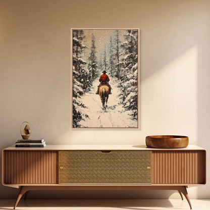 Cowboy on Horseback in Golden Autumn Trees Framed Canvas Print Rustic Christmas Wall Art Fall Decor Country Christmas Gift Seasonal Wall Art