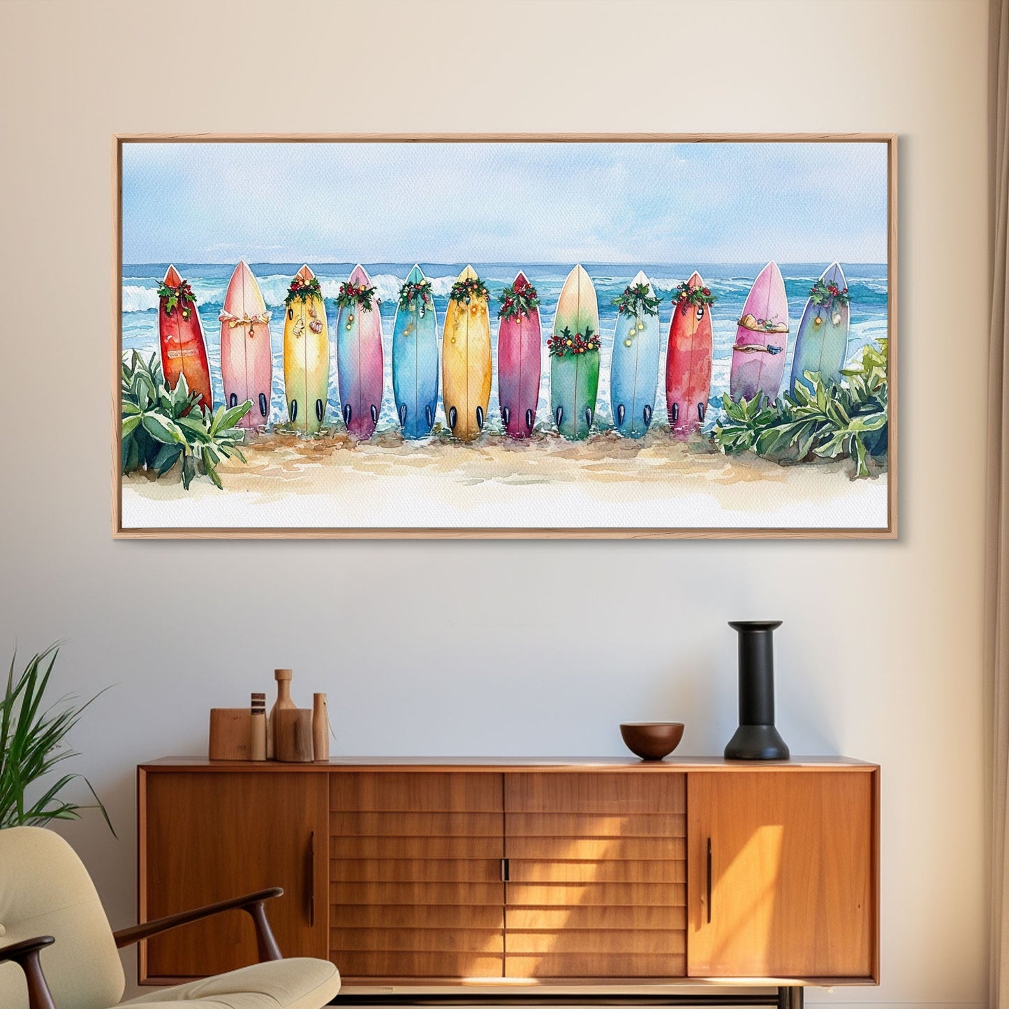 Tropical Christmas decor, beach Christmas decor, Christmas beach art, canvas print, Christmas wall art, beach Christmas