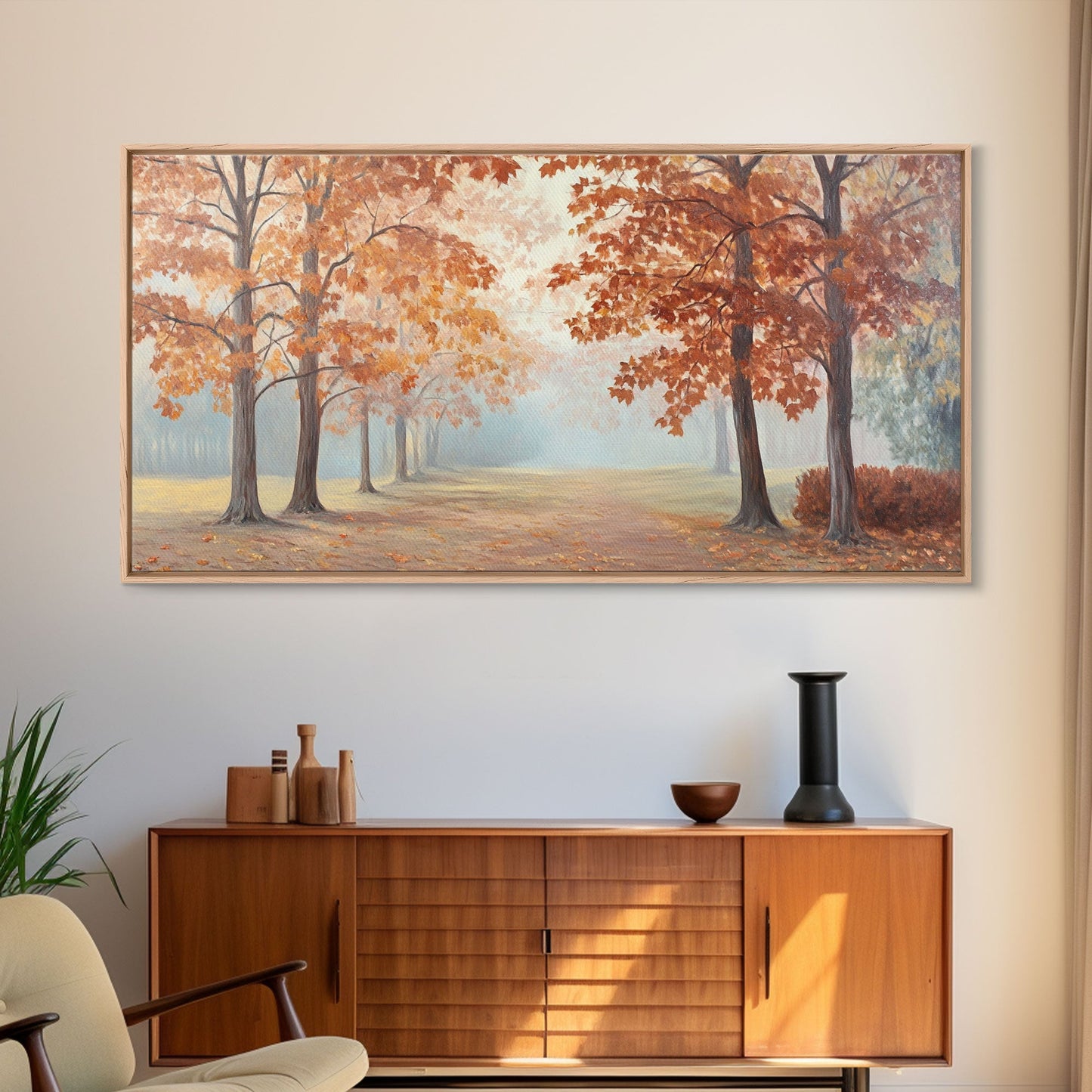 Elegant Christmas party with guests in formal attire by a Christmas tree Framed Canvas Print, holiday wall art for classy Christmas decor