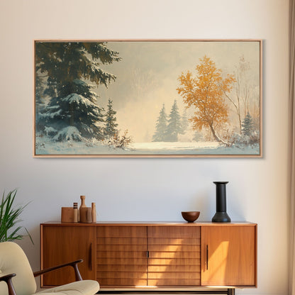 Subdued Winter Landscape, Moody Landscape Painting, Framed Canvas Print, classic Christmas wall art for holiday decor