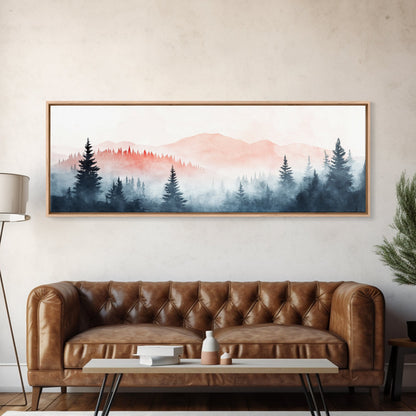 Misty Mountain Panoramic Print, Wood Framed Wall Art, Dark & Moody Home Decor, Fog Over The Blueridge Mountains