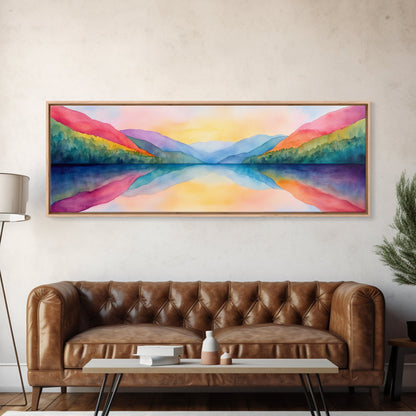 Abstract Watercolor Painting Landscape, Canvas Print, Rainbow Landscape Painting, Nursery Decor, Above Sofa Art