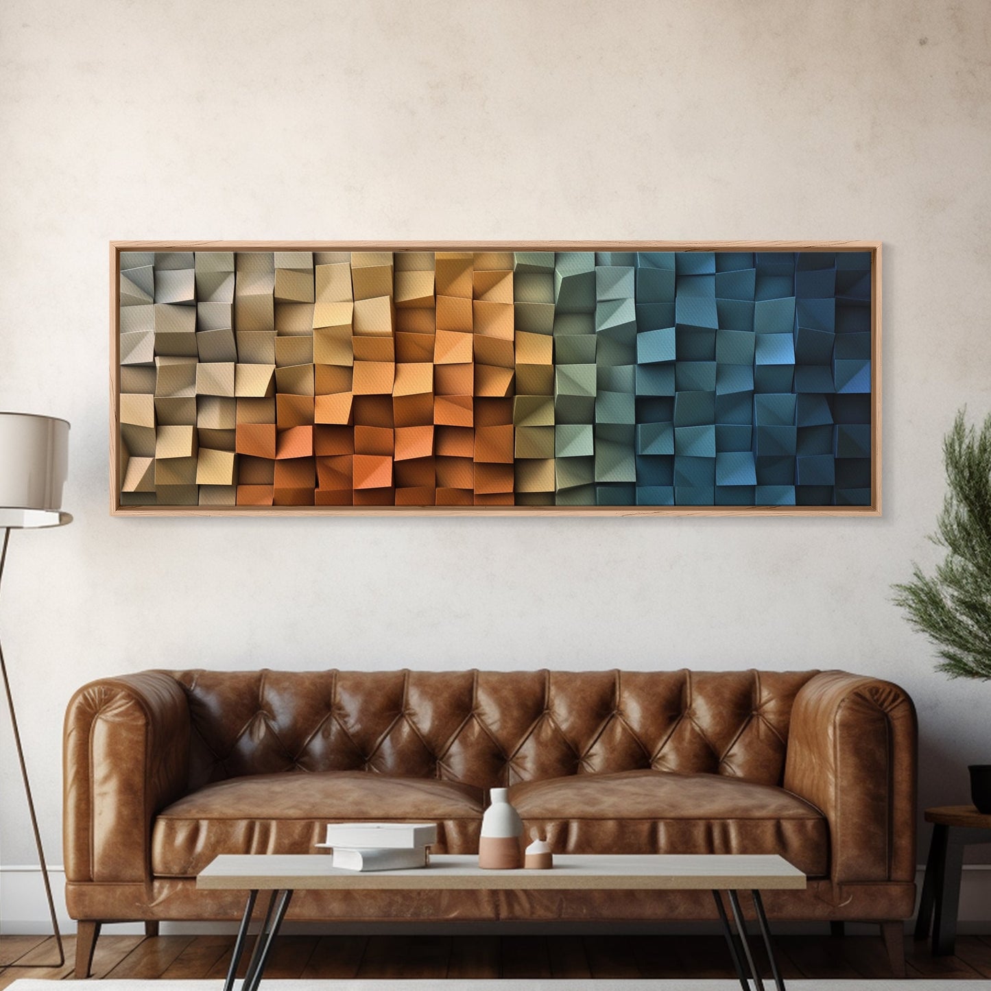 The Beach as Cubes - Framed Canvas Print - Abstract Geometric Patterns Wall Art