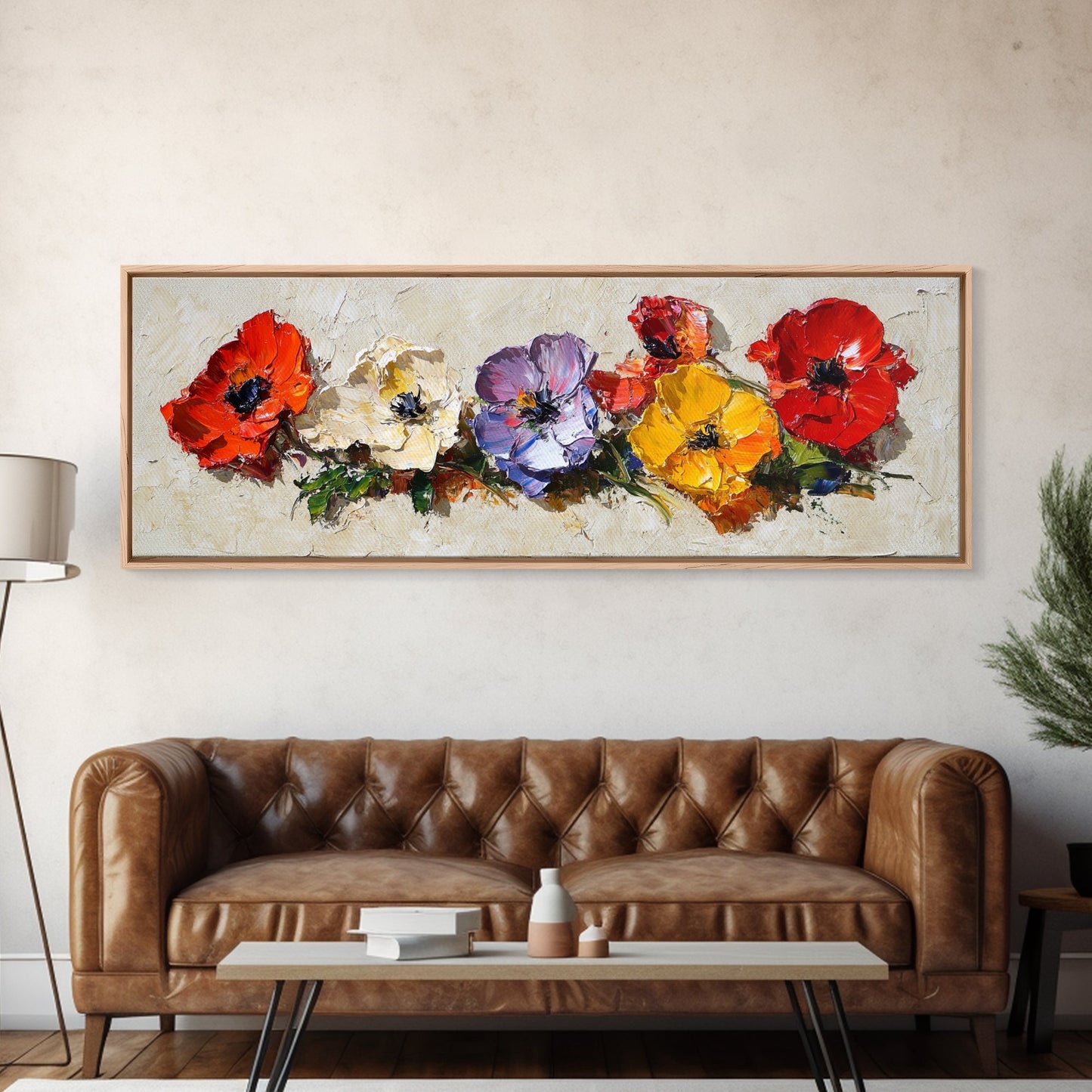 Framed Canvas Wall Art - Wild Flowers - Canvas Print - Impasto Style Oil Painting Print - Floral Botanical Wall Art - Wild Flowers