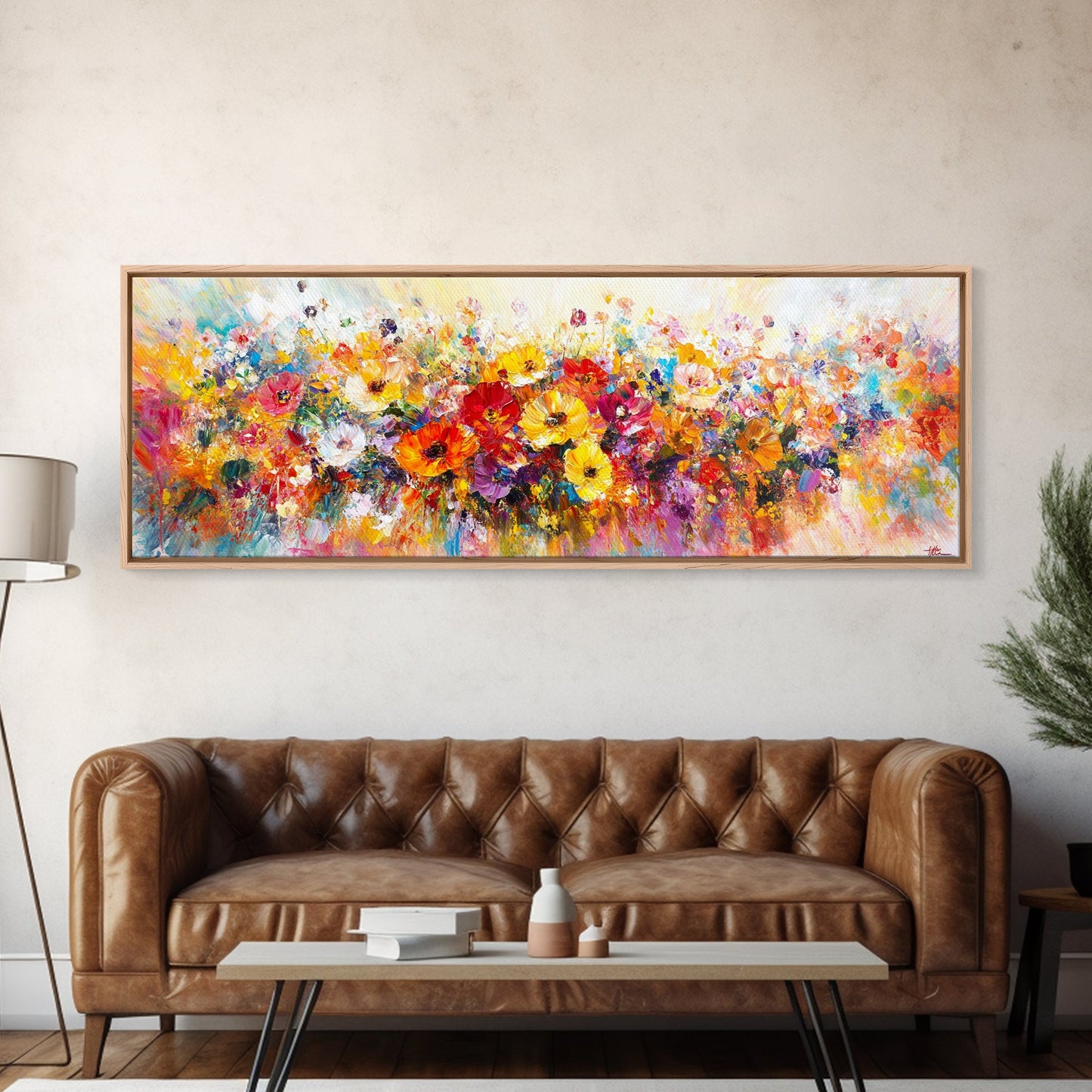 Panoramic Wildflowers Canvas Print, Wood Framed Wall Art, Beautiful Ultra-Wide Wall Art, Original Flower Painting, Floral Art, Botantical Wall Art