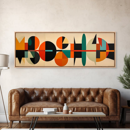 Mid-Century Modern Abstract Geometric Pattern Wall Art, Canvas Print, Wide Panoramic Wall Art For Living Room