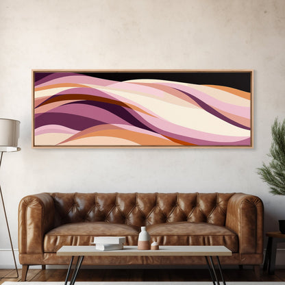 Lavender and Lilac Ocean Waves - MCM Style Modern Art, Retro Abstract Panoramic Print, Wood Framed Art, Modern Home Decor
