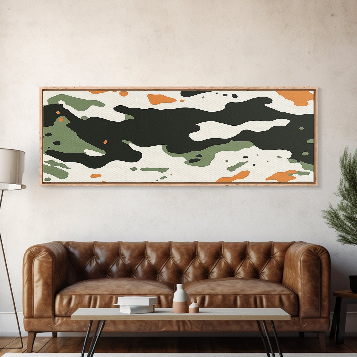 Camoflage, Camo Pattern Wall Art, Framed Canvas Print, Farmhouse Abstract Wall Art, Extra Wide Oversized Wall Art, Cammy Home Decor