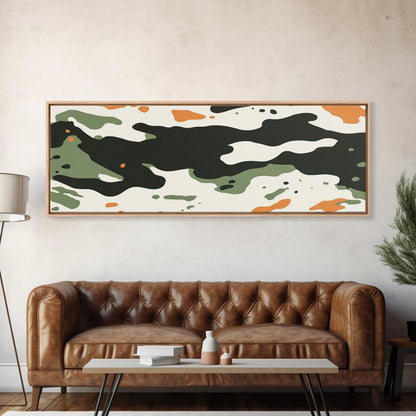 Camoflage, Camo Pattern Wall Art, Framed Canvas Print, Farmhouse Abstract Wall Art, Extra Wide Oversized Wall Art, Cammy Home Decor