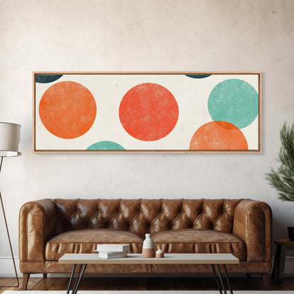 Orange and Green Wabi Sabi Wall Art, Framed Canvas Print, Abstract Wall Art, Minimalist / Neutral Circles Extra Wide Art