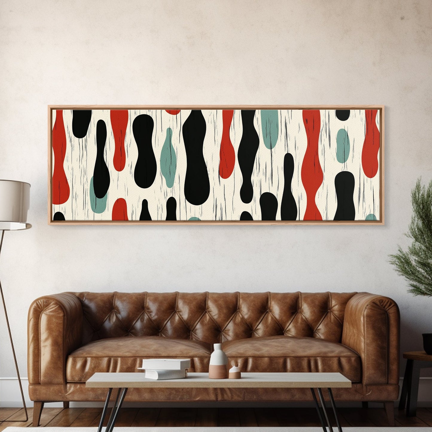 Mid Century Modern Wall Art Framed Canvas - Rain Drops - Panoramic Modern Wall Art Print - Above Bed or Above Sofa Wall Art, Modern Art