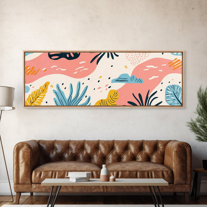 Retro Art From the 90s, Framed Canvas Print, High School Art, Abstract Extra Wide Panoramic Painting, Retro Vibes Home Decor