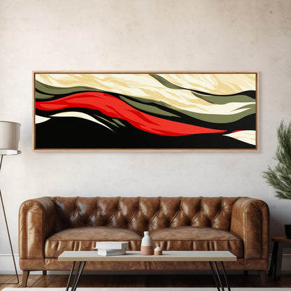 Moody Abstract Painting Print - "Waves" - Panoramic Extra Wide Wall Art, Red, black and Green Wall Art, Modern Art
