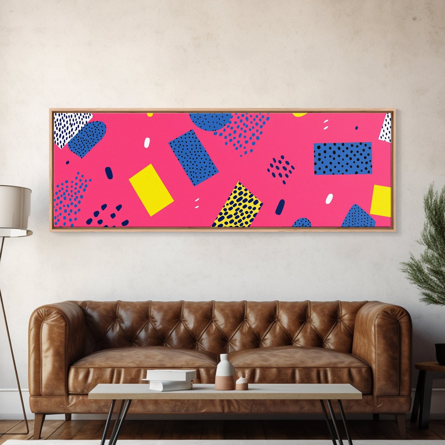 Retro 90s Style Mall Art, Framed Canvas Print, 1990s American Mall Inspired Wall Art, Retro Decor, Fuschia Pink and Blue Eye Catching Wall Art