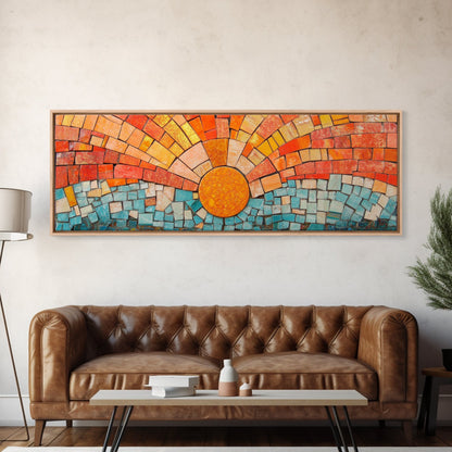 Panoramic Print - Sunset Mosaic Canvas Print - Wood Framed Wall Art - Horizontal Abstract Art - Large Wide Wall Art - Above Bed Decor Framed Canvas