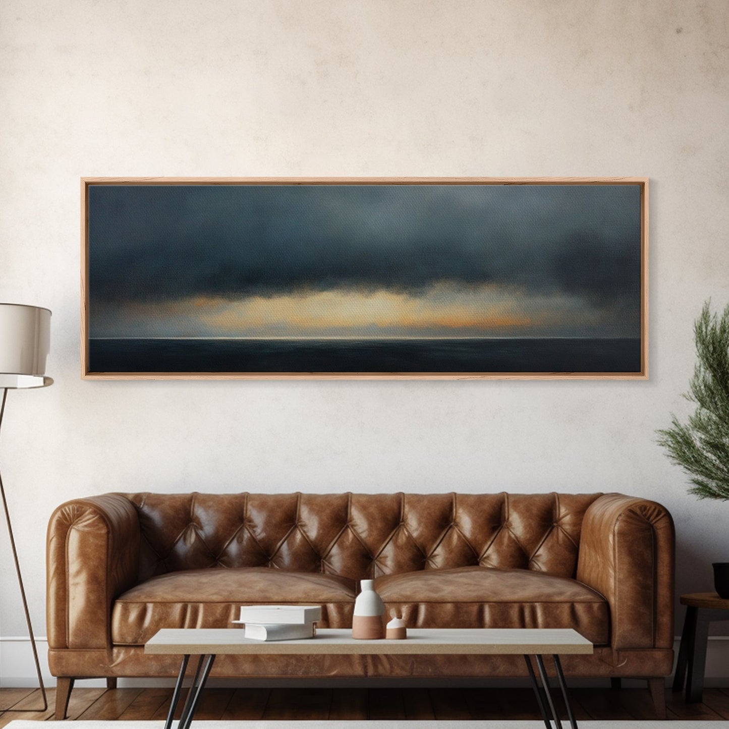 Prelude - Storm Over The Calm Sea - Framed Canvas Print - Dark and Moody Decor - Seascape Painting - Unique Wall Art