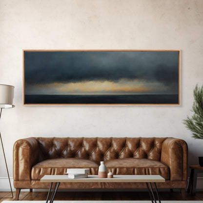 Prelude - Storm Over The Calm Sea - Framed Canvas Print - Dark and Moody Decor - Seascape Painting - Unique Wall Art