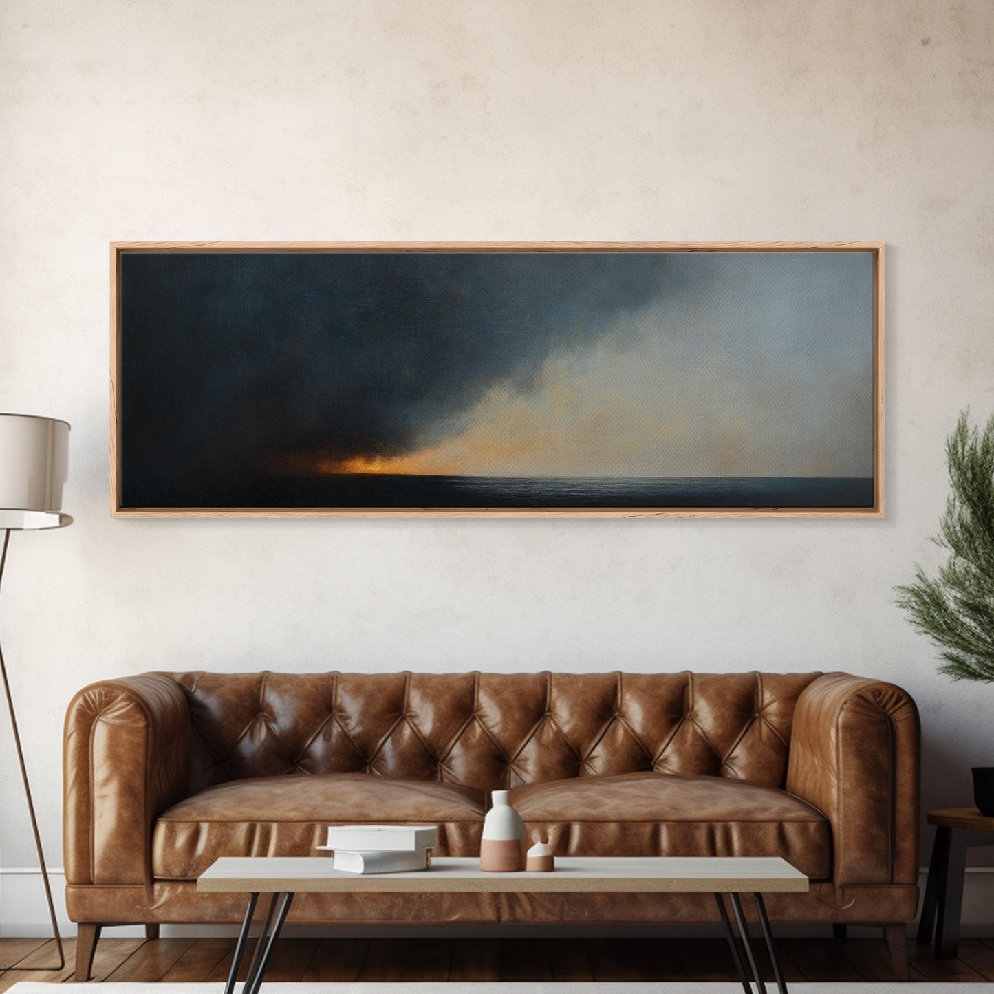 Storm Clouds Rolling In - Framed Canvas Print - Dark and Moody Landscape Painting - Seascape Painting - Ocean Art - Nautical Decor